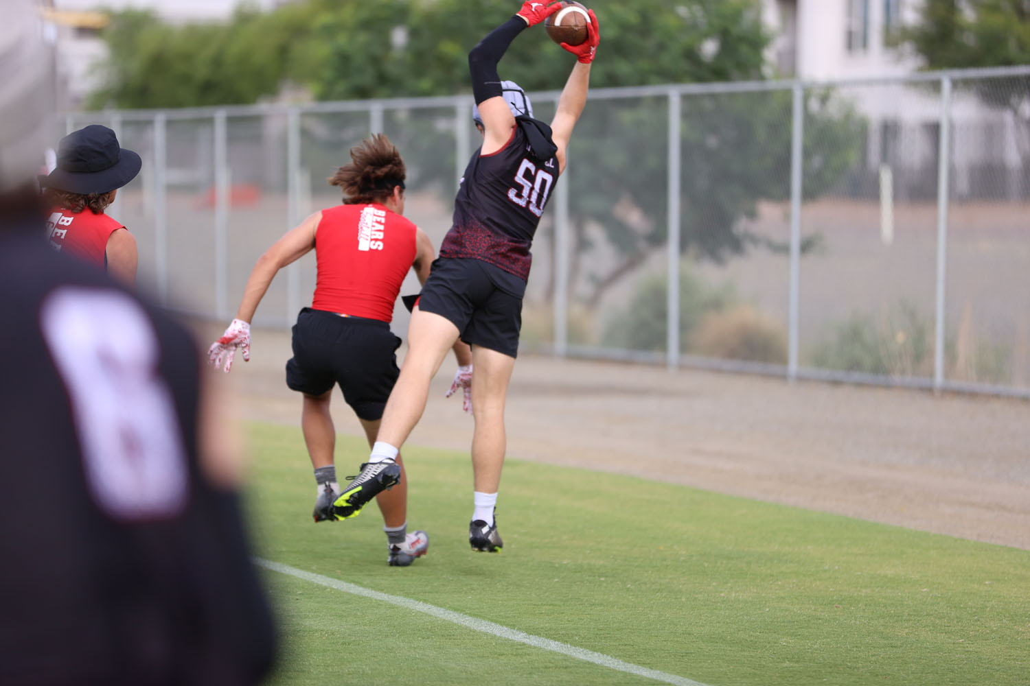 Caught the ball but out of bounds